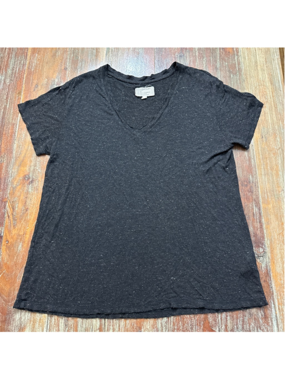 Current/Elliott The V-Neck Tee Black Metallic Sparkle Viscose Distressed Hem 3/L